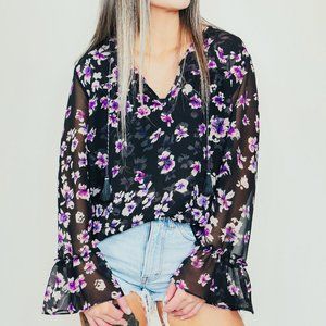 MISA Los Angeles Floral Sheer Blouse Black S